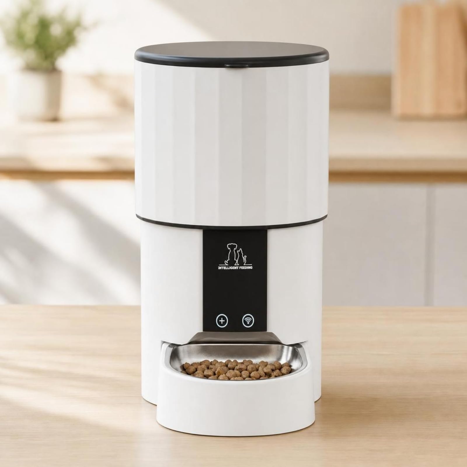 Distributore Automatico Cibo Regolabile | Smart, Mangiatoia Automatica con Ciotola in Acciaio Inox, Intelligente, Distributore Cibo con Ciotola in Acciaio, Nero Trasparente
