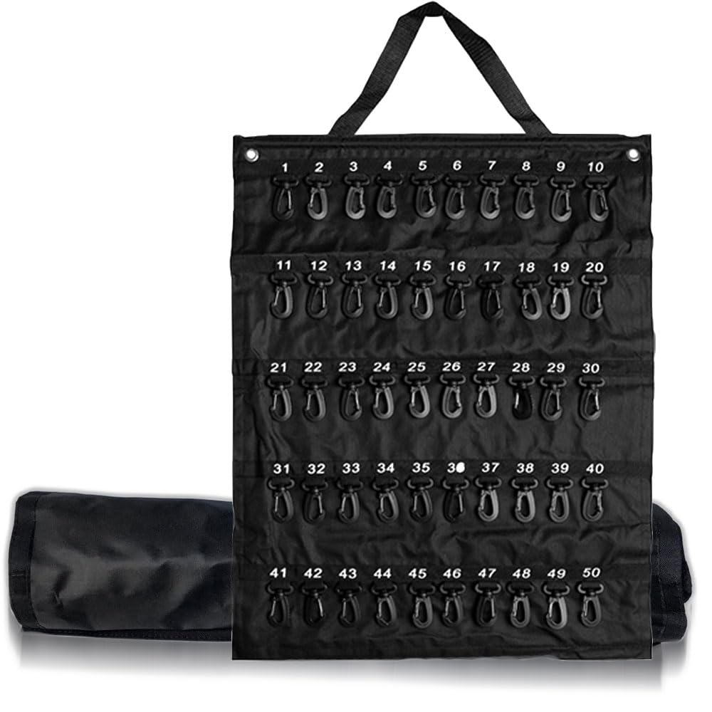 Custodia per chiavi arrotolabile, portatile, con 30/40/50 posizioni chiave, per auto, vendite, immobiliare, gestione alberghiera, Nero , 50 Hooks (Positions), moderno