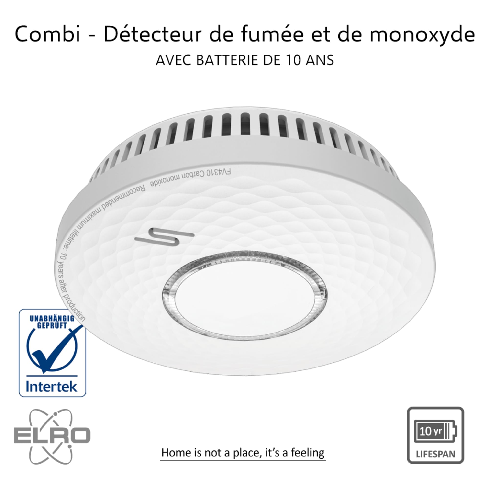 ELRO FV4310 Détecteur Combiné - Détecteur de fumée et de Monoxyde de Carbone avec 10 ans d'autonomie de la Batterie