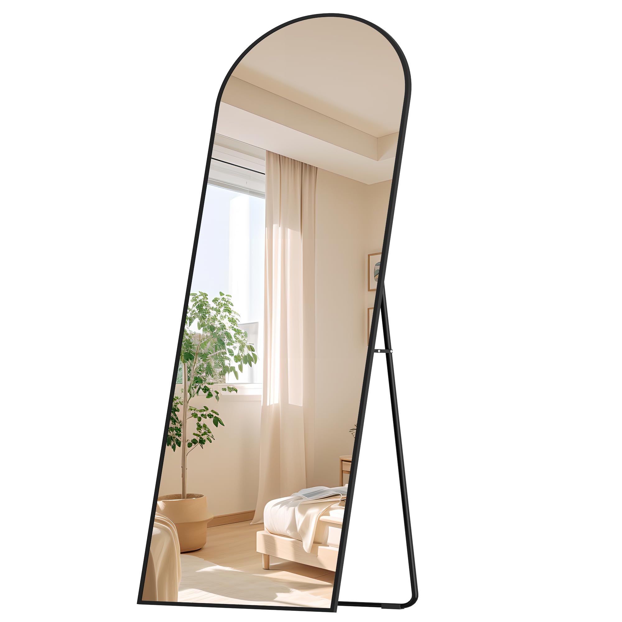 Miroir Intégral sur Pied 160x50 cm Verre Trempé Cadre Aluminium Noir