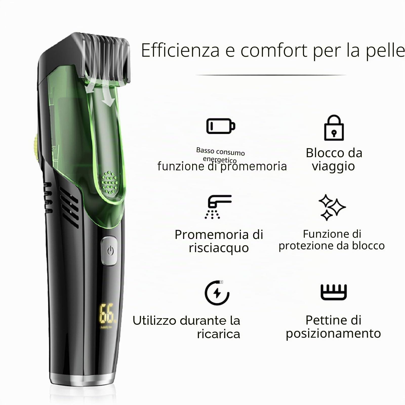 Vacuum Beard Shaver for Men, rasoio da barba a vuoto con 20 impostazioni di lunghezza, regolabile bagnato e asciutto, con 2 pettini, senza fili, idea regalo per uomo