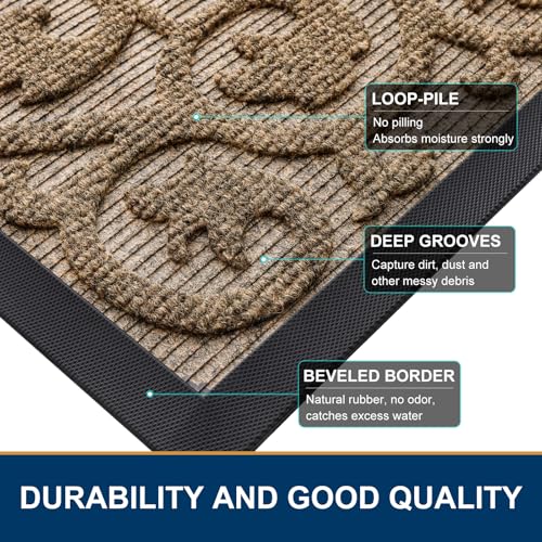 Image of Smiry Welcome Door Mat Outside Entrance, Heavy Duty Trap Dirt and Moisture Easy Clean Low Profile Patio Porch Indoor Outdoor Front Doormat for Entry, 35x23 Inch, Brown
