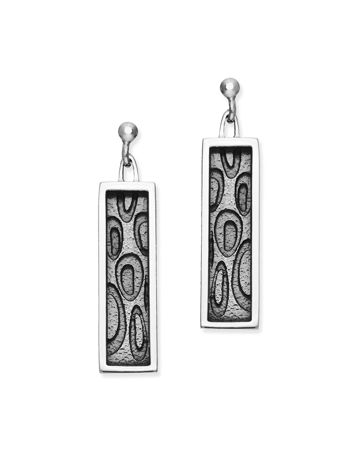 ORTAK 925 Sterling Silver Handmade Drop Earrings | Hand Oxidised | High Polished | Intricate Rectangular Design | Fine Jewellery | Nickel Free | Made In Scotland