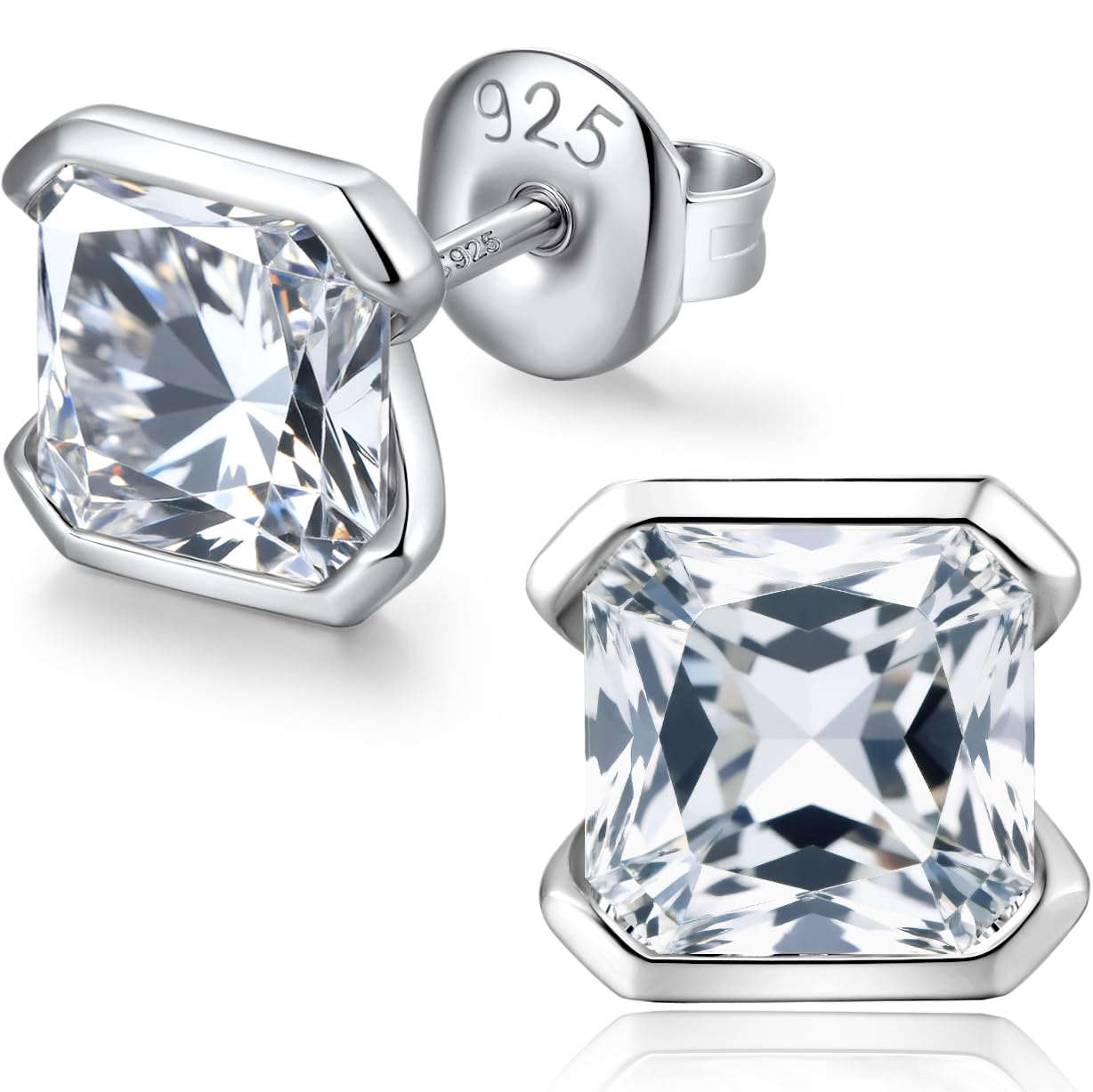 18K Weißgold überzogen Simulierte Diamant Ohrstecker Silber 925 Zirkonia Ohrringe für Herren Damen 925 Sterlingsilber Ohrringe Stecker