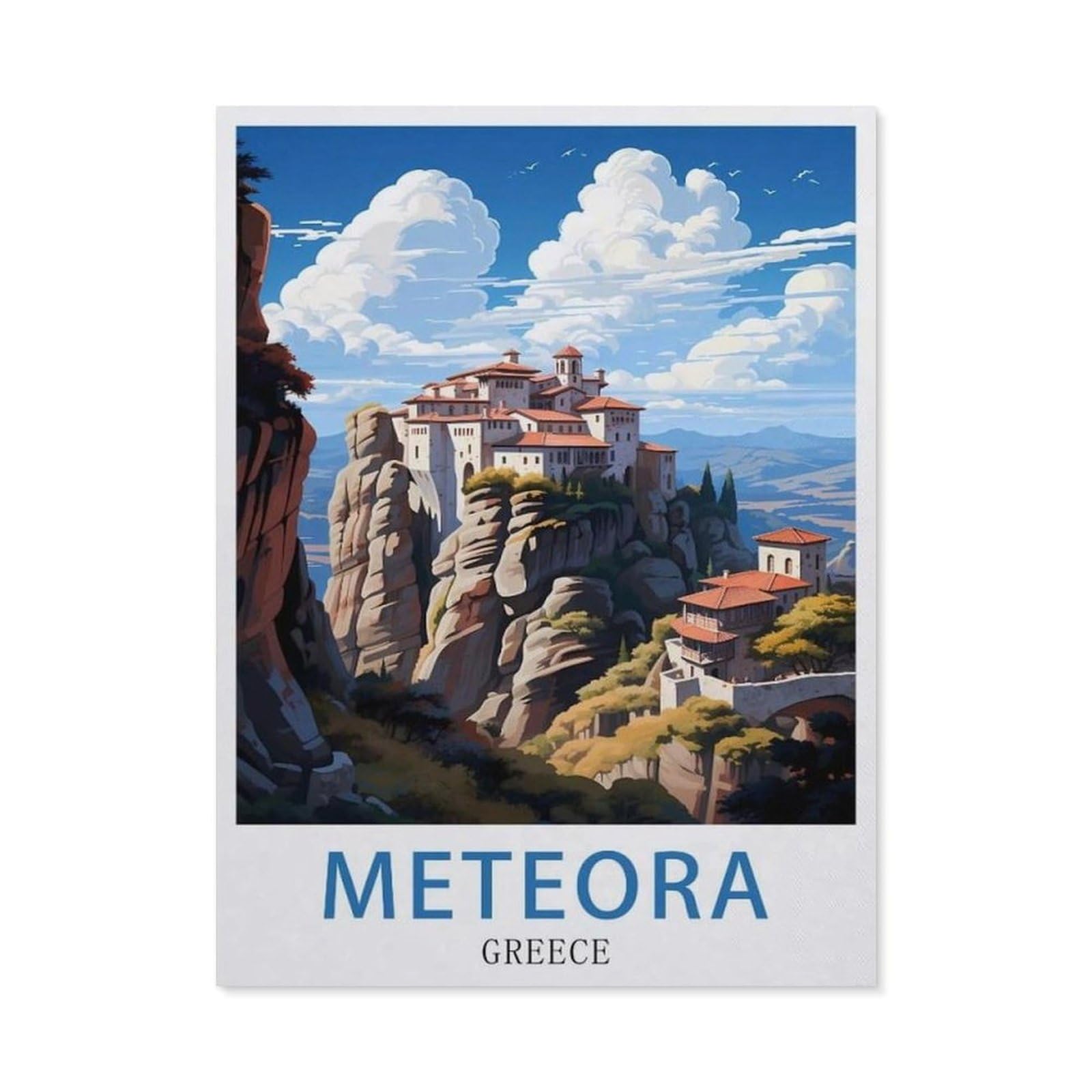 Vintage Wall Decor Metal Poster Plaque，Meteora Greece(30x40cm）