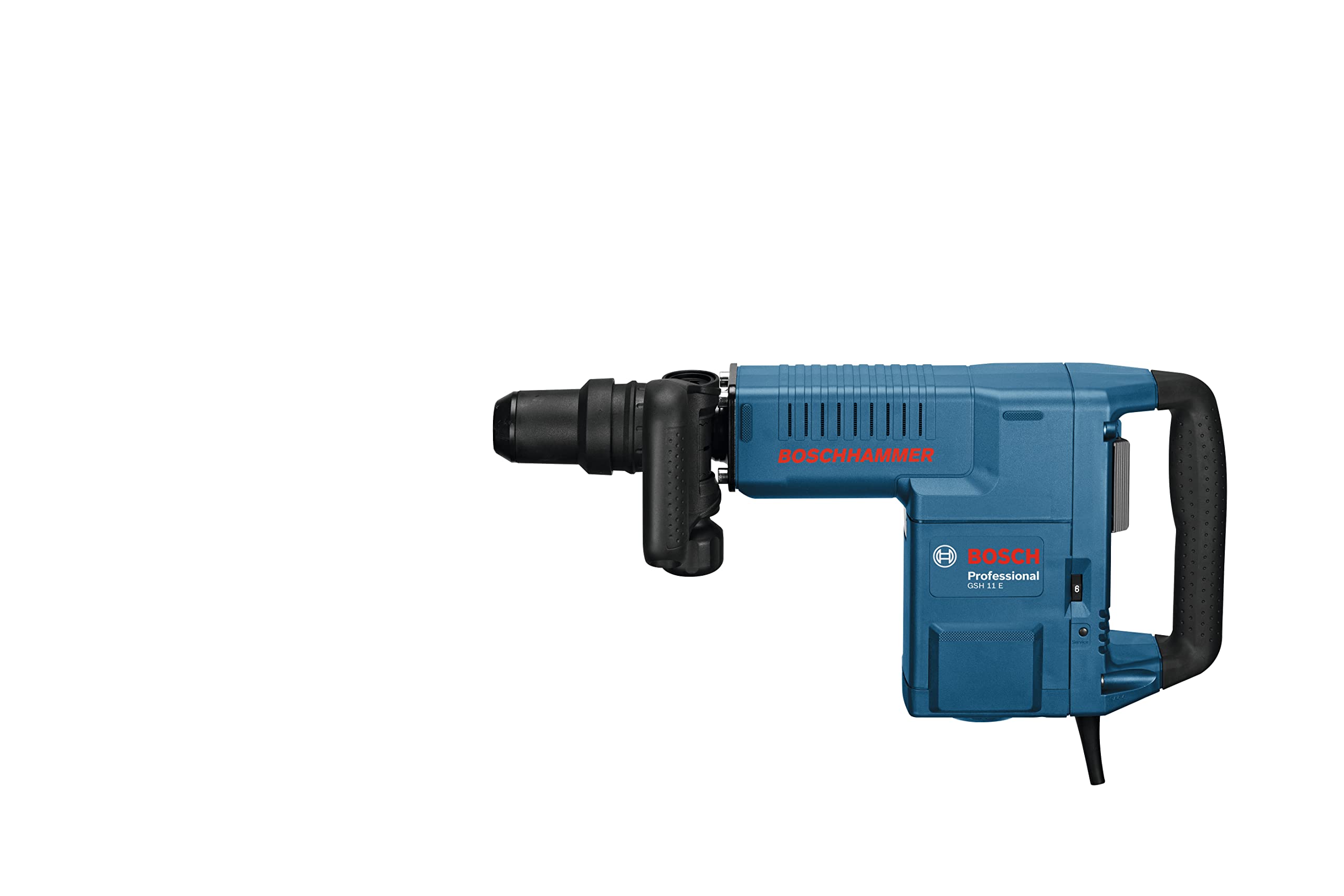 Bosch Professional: młot udarowy GSH 11 E (1 500 W, liczba udarów przy nominalnej prędkości obrotowej 900 – 1.890 min-1, rękojeść dodatkowa, 1 dłuto płaskie, smar w tubie, sukno maszynowe, walizka)