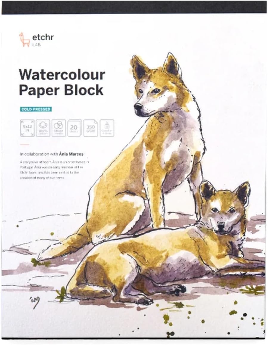 ETCHR Watercolor Paper Block - 9" x 12" 100% Cotton Cold Press Paper Block 350gsm - Warp Resistant Watercolor Paper Block