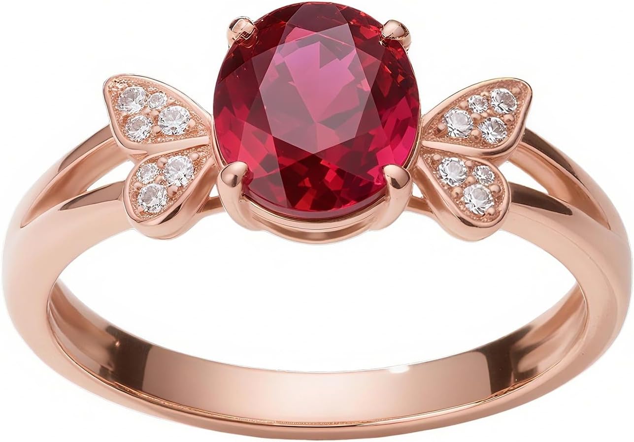 2 ct Round-Cut Ruby Engagement Ring Buffterfly Ruby Red Ring Solid 10k 14k 18k Gold Wedding Band Engraved Promise Birthday for Women Men Wife