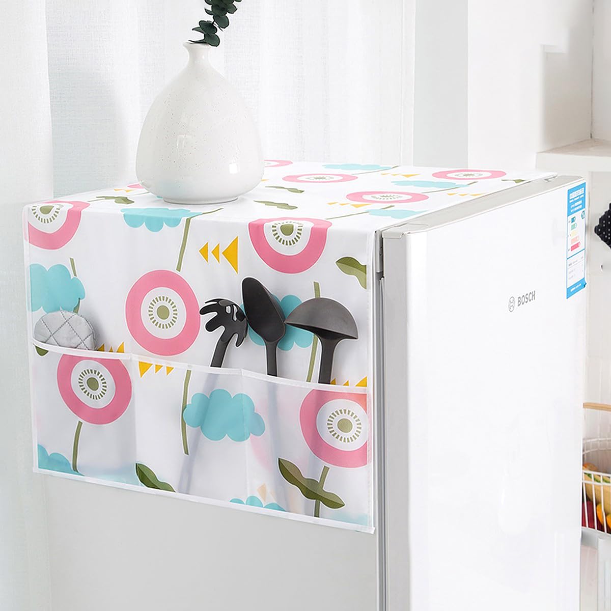 Wolpin 1Pc Fridge Cover for Top with 6 Utility Pockets Designer Dandelions Prints Refrigerator Dust Cover Waterproof (130 x 54 cm, Single Door) (B0CBXFRDSF) Amazon Price History, Amazon Price Tracker