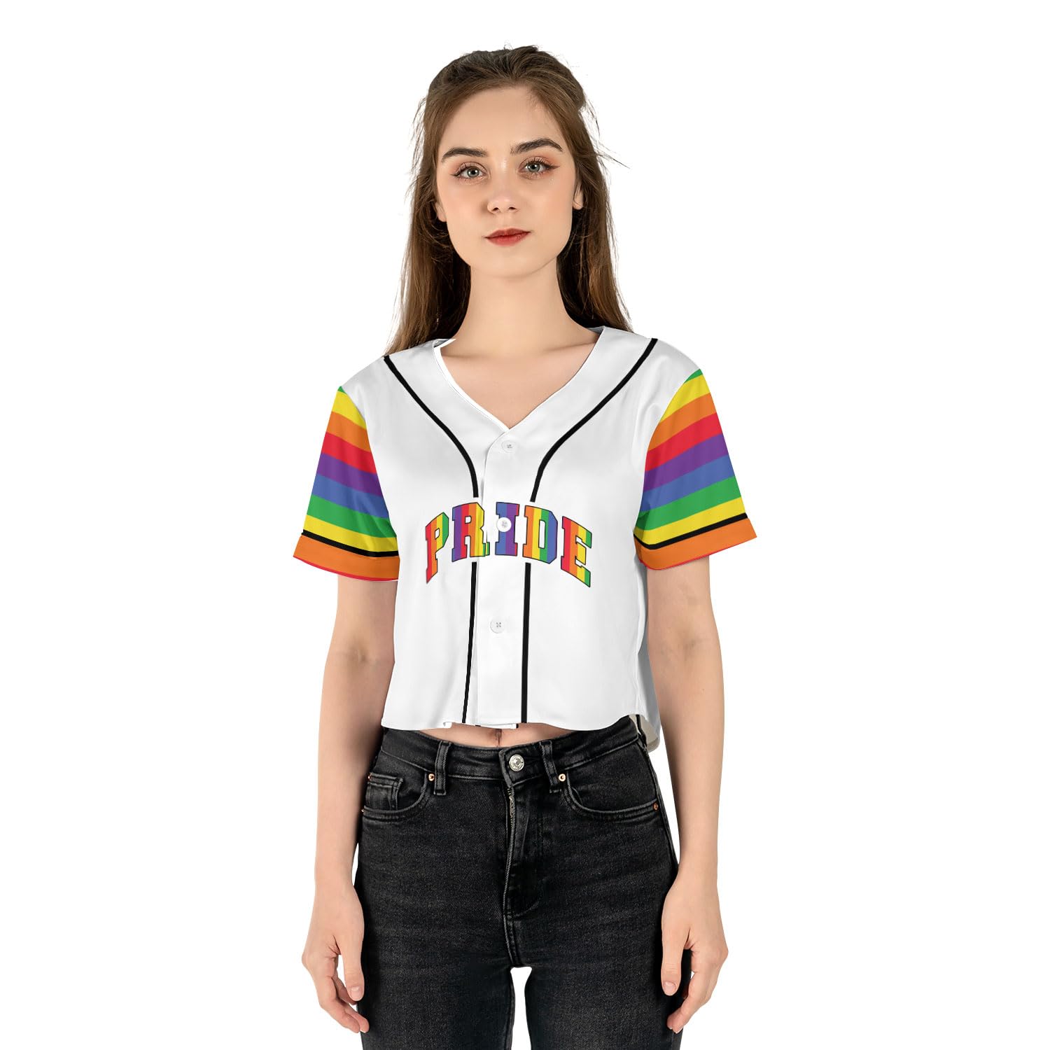 Personalized LGBT Pride Croptop Baseball Jersey Custom Rainbow Custom Shirt Month Love is Love Equality Gay Clothing Flag (LGBT9, Polyester Blend)