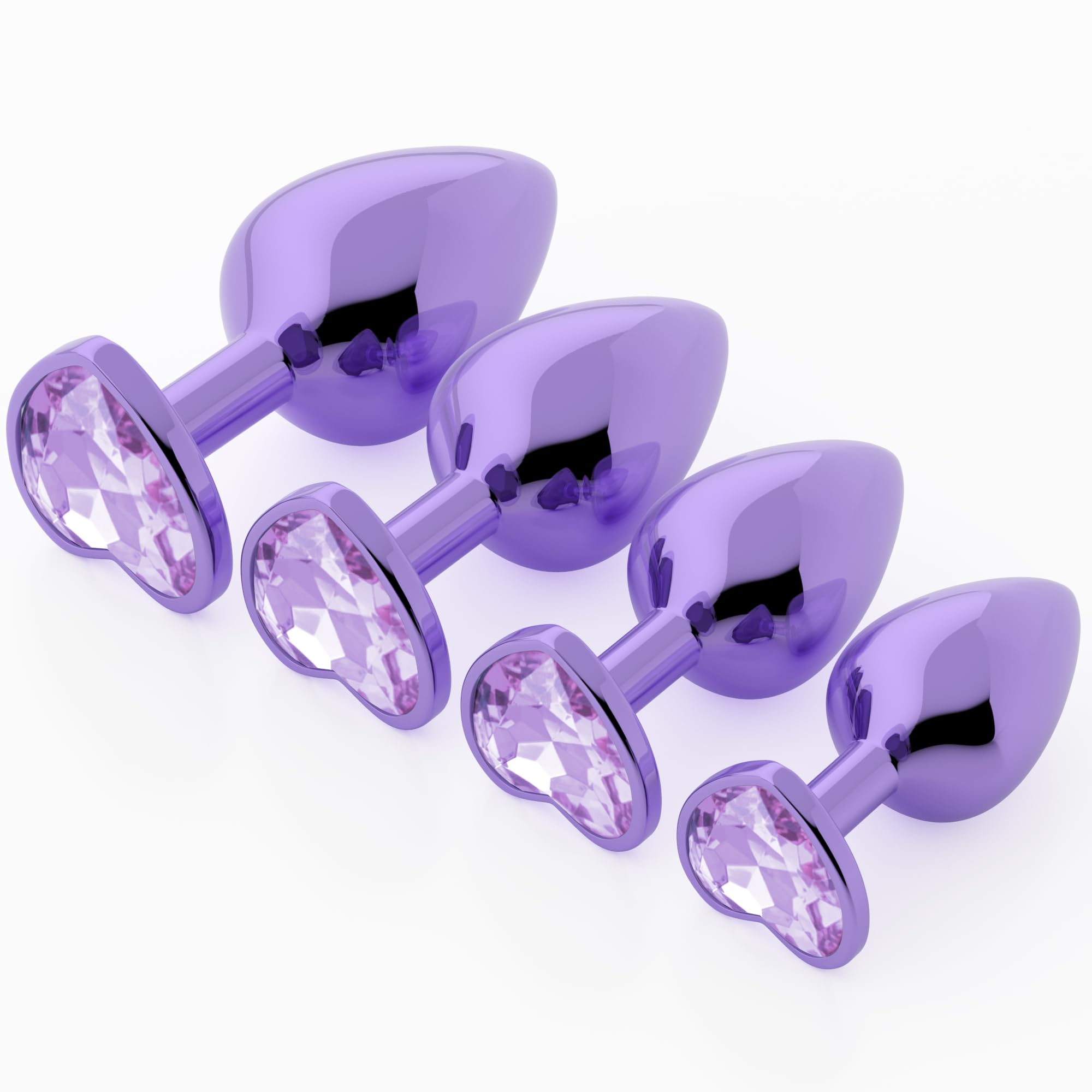 Anal Plug Beginner Set - 4 PCS Jewel Butt Plug Training Kit, Adult Anal Toys for Men, Women & Couples, Unisex Anal Trainer for Beginners to Advanced, P-Spot & Pleasure Enhancer: Heart Shaped Purple