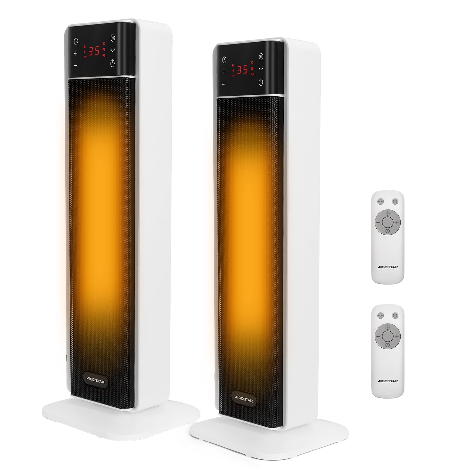 Aigostar Leiser Keramik Heizlüfter mit Thermostat, Fernbedienung, ECO-Modus | 2000W PTC Energiesparend Elektroheizung, 70° Oszillation, Überhitzungs- & Kippschutz, 24h Timer, Heaters for Room, 2 Stück