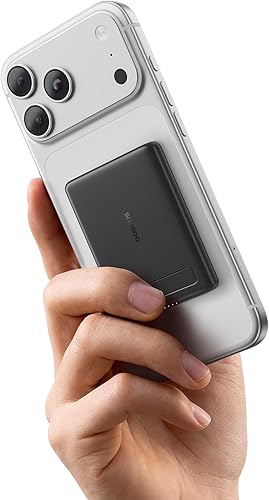 Baseus Picogo Power Bank, Smallest Qi2 Certified 15W MagSafe Portable Charger, 0.5" Ultra Slim 5000mAh Magnetic Battery Pack with Stand, Alloy Wireless Charger for iPhone 17 Pro Max/17 Air/16 Series