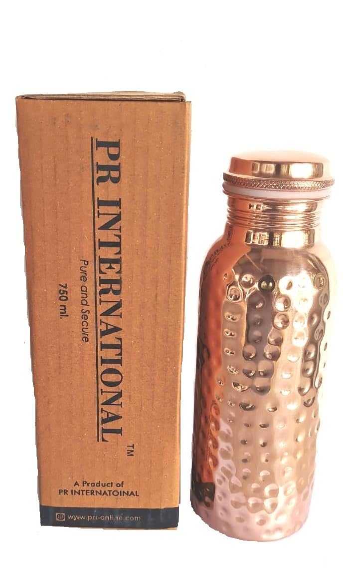 PR INTERNATIONAL Pure Copper Hammered Water Bottle with Lid 750ML