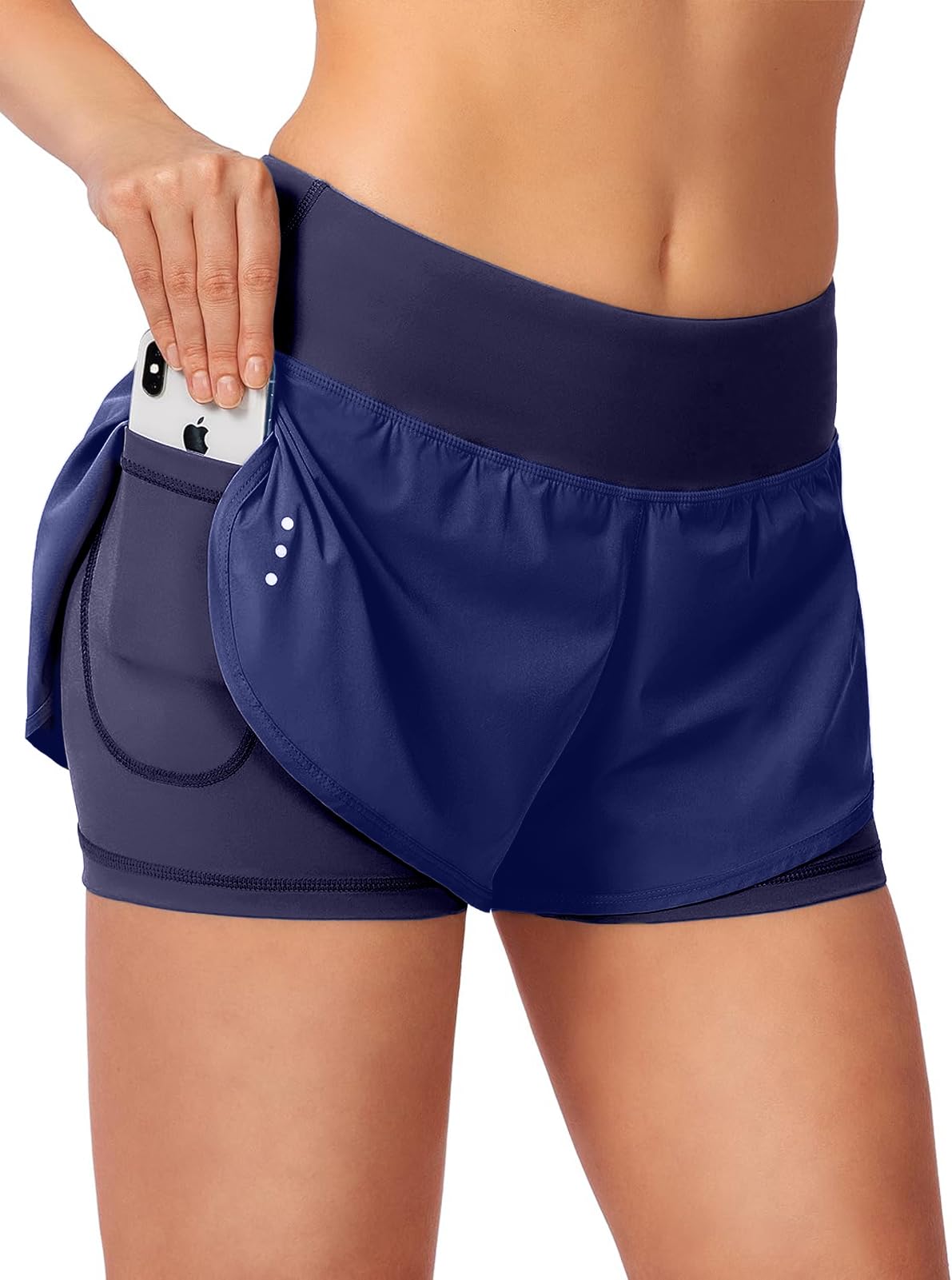 Blooshow Sport Shorts Damen Sommer Sporthose Damen Kurz Hose 2 in 1 Laufshorts Schnelltrocknend Running Gym Training Fitness Yoga Jogging Shorts mit Taschen