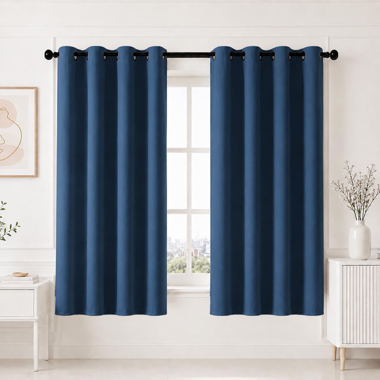 HOMEMONDE 100% True Blackout Window 6 Feet Curtain - Privacy and Noise Reduced Curtains with Eyelets, Light Blocking 72 Inch Long Drapes Pack of 2- (Navy Blue, 182 x 118 CMs)