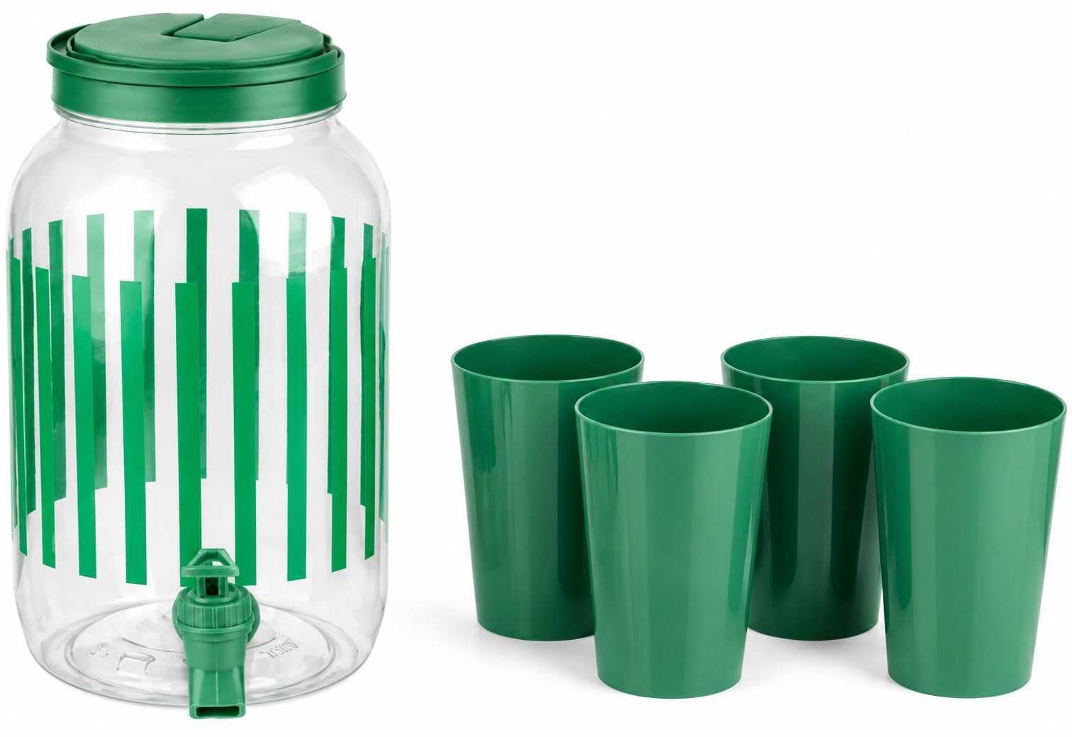 3.6 Litre Plastic Drinks Dispenser with Tap & 4 Matching Cups | Reusable Beverage Server with Lid | Juice, Water, Lemonade & Cocktail Drink Dispenser for Parties, BBQs, Picnics & Home