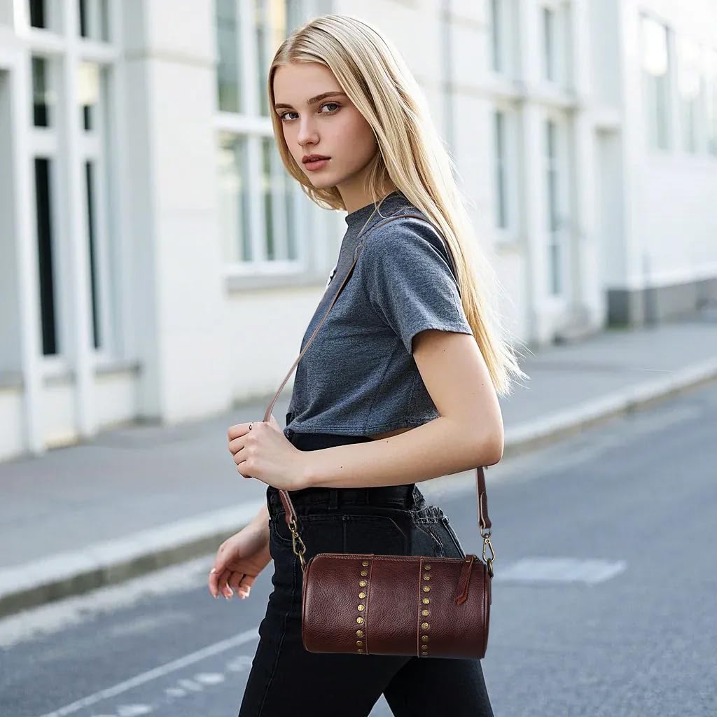 Genuine Leather Crossbody Bags for Women Cross Body Purse Boho Studded Shoulder Bag Small Handbags Phone Wallet Purses