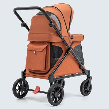 Familidoo Q1 Multi-Use Kids Wagon Stroller Foldable, Lightweight & All-Terrain for Kids & Pets 5-Point Safety Harness, Rain Cover & Compact Travel Design Supports Up to 132 lbs (Burnt Orange)