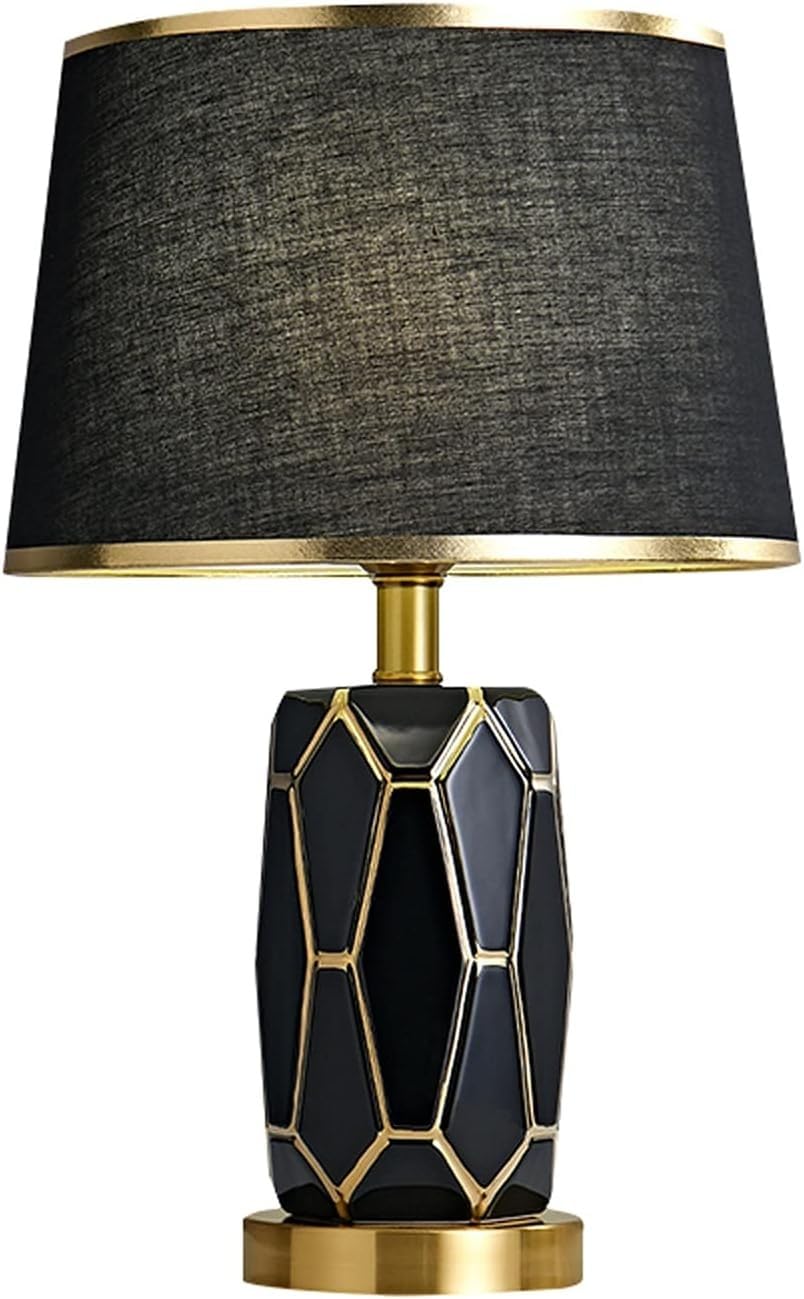 DFAEEKIYO Desk Lamp Retro Table Lamps Ceramics Bedside with Fabric Lampshade and Metal Base Nightstand Home Office Restaurant(Black)