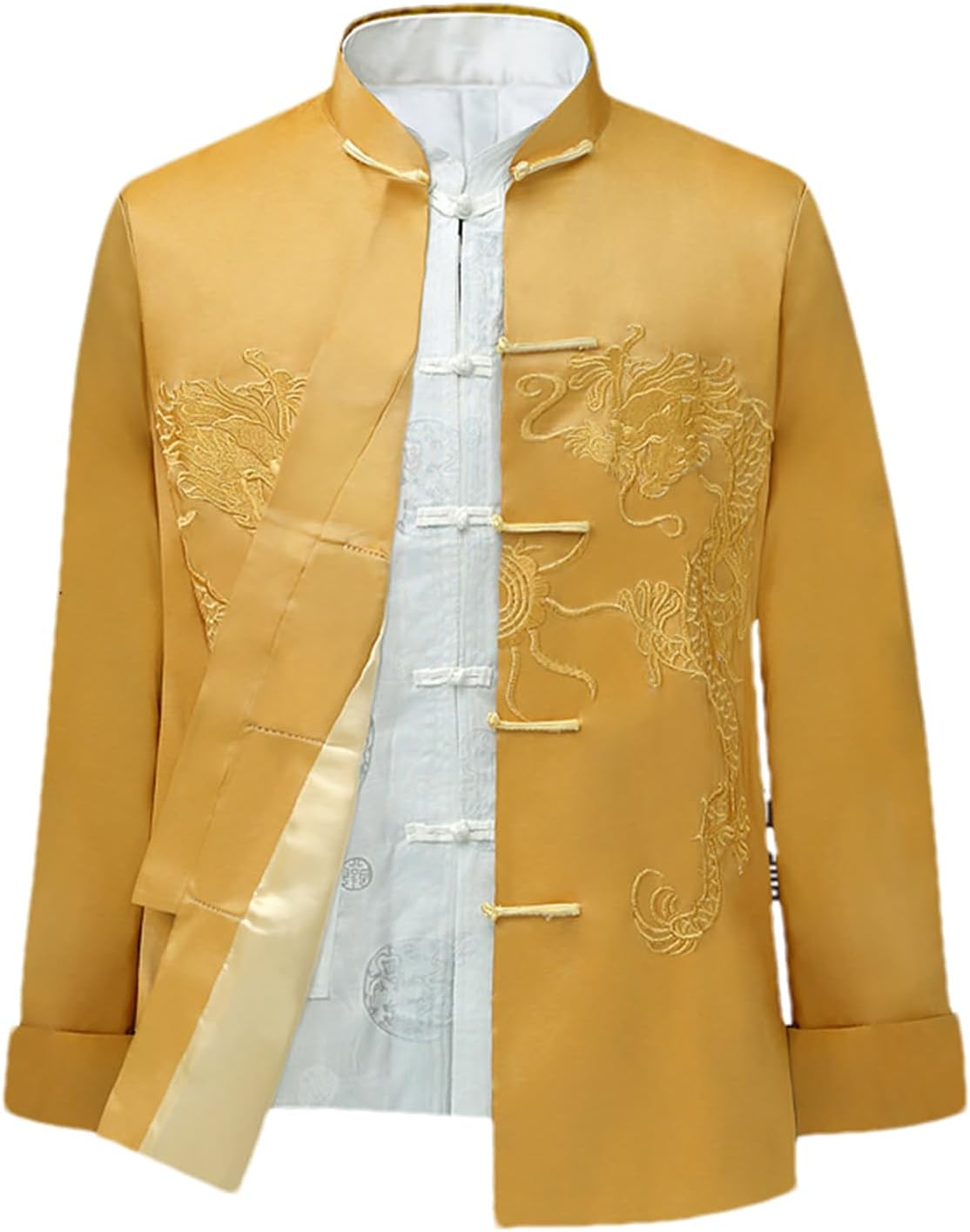 Traditional Chinese Style Embroidery Dragon Hanfu Blouse Tang Suit Men's Kung Fu Tops Jackets Cheongsam Year Coats