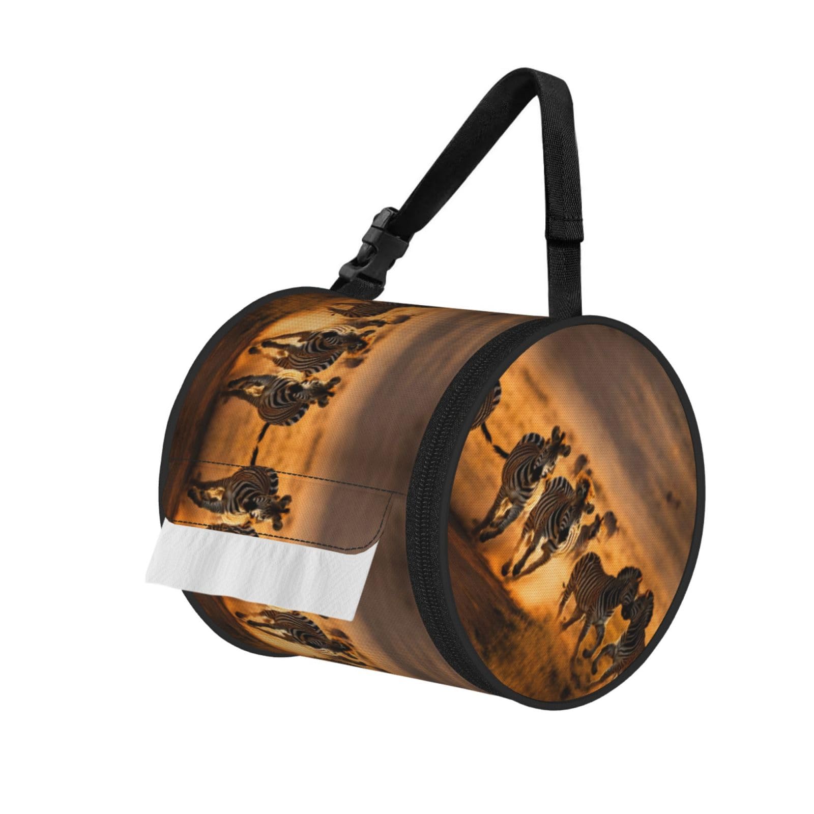 Zebra Animal Printed Hanging Tissue Organizer, Smooth Zipper Oxford Cloth Roll Holder for RV Bathroom Desk