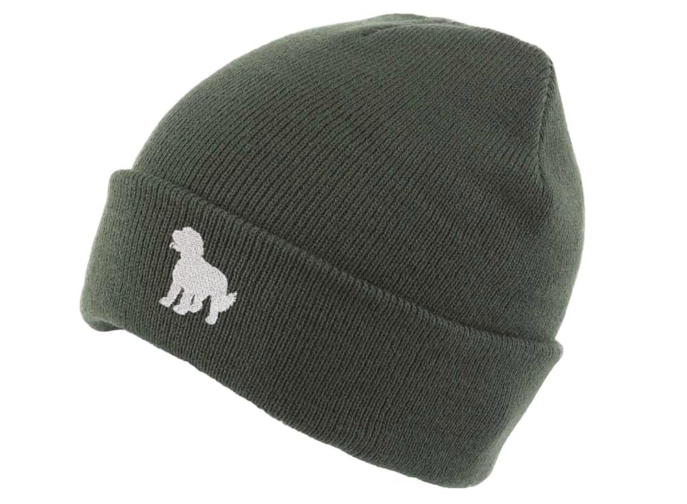 The House Of Dog Cockapoo Owner Gift. Classic Cuffed Unisex Beanie Ski Hat with Embroidered Design. Olive