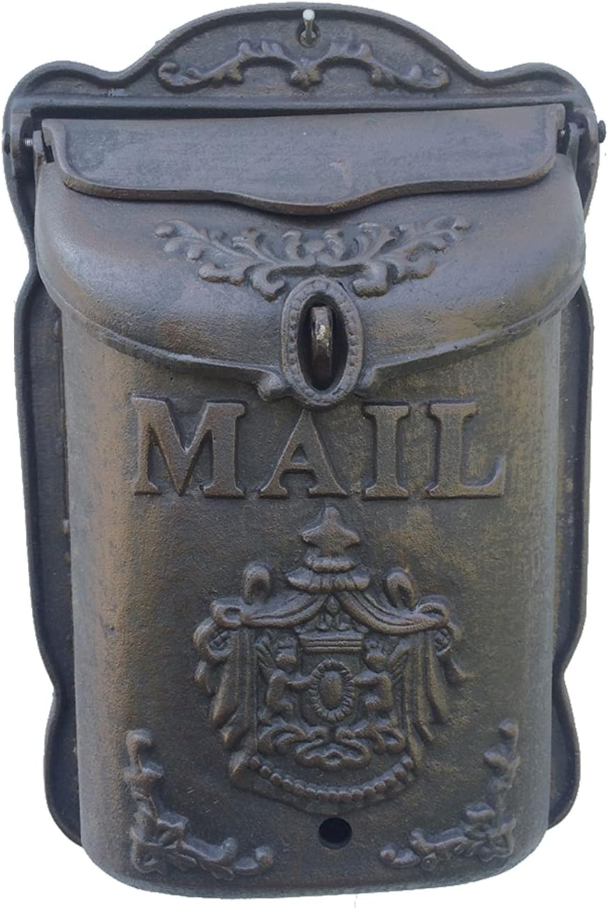 Heavy Duty Wall Mount Mailboxes,Vintage Decorative Cast Iron Letter Box for Home Office Indoor Outdoor Entryway Gate Decoration (C)