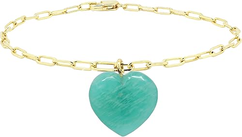 Gempires Natural Tiendaite Heart Bracelet, 15 mm Heart Gemstone With 7 + 1 Inch Adjustable Paper Clip Chain (Tiendaite Bracelet)