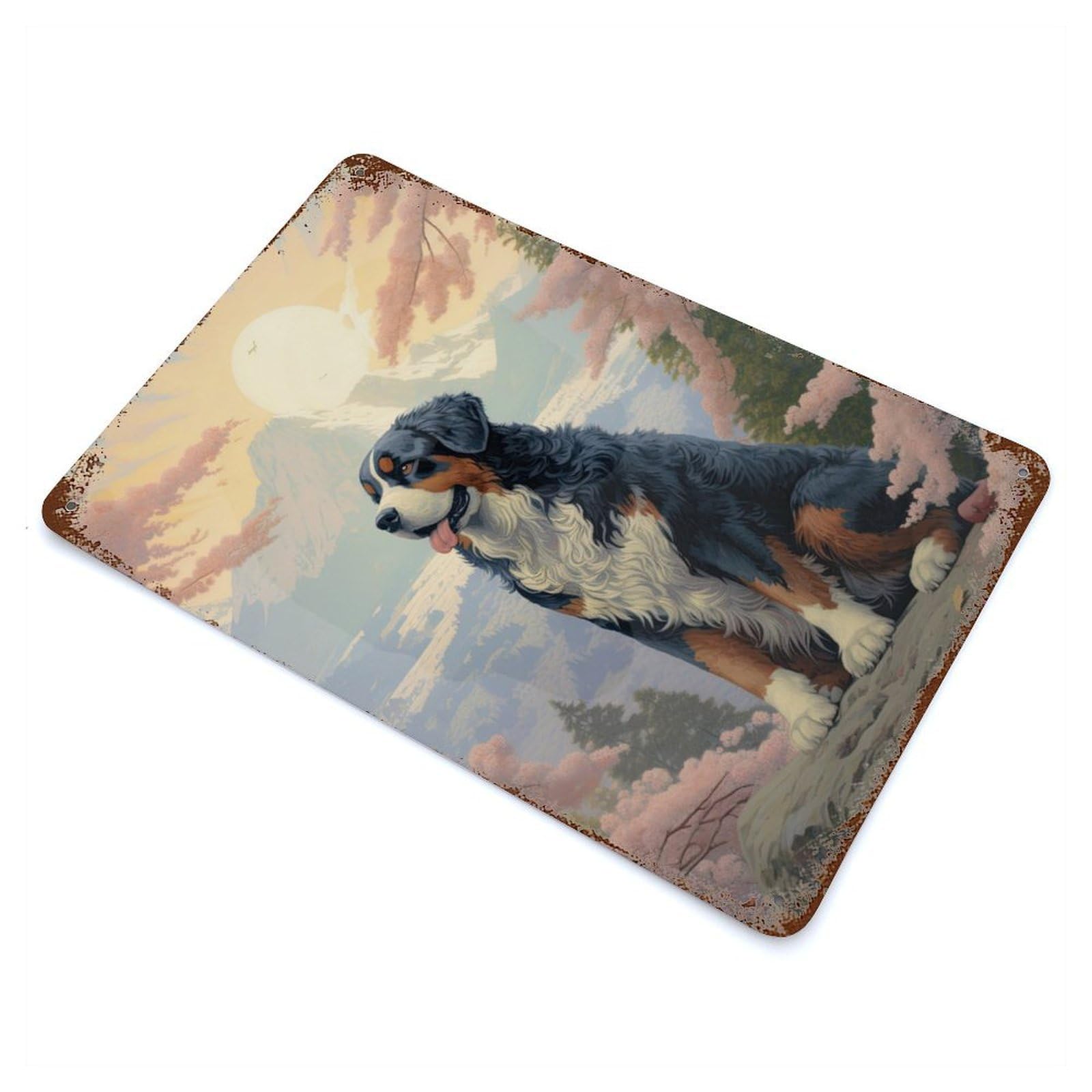 Bernese Mountain Mt Fuji Rusty Metal Tin Sign 11.8"x7.9", Ideal for Patio, Garden Room And Bar Decor
