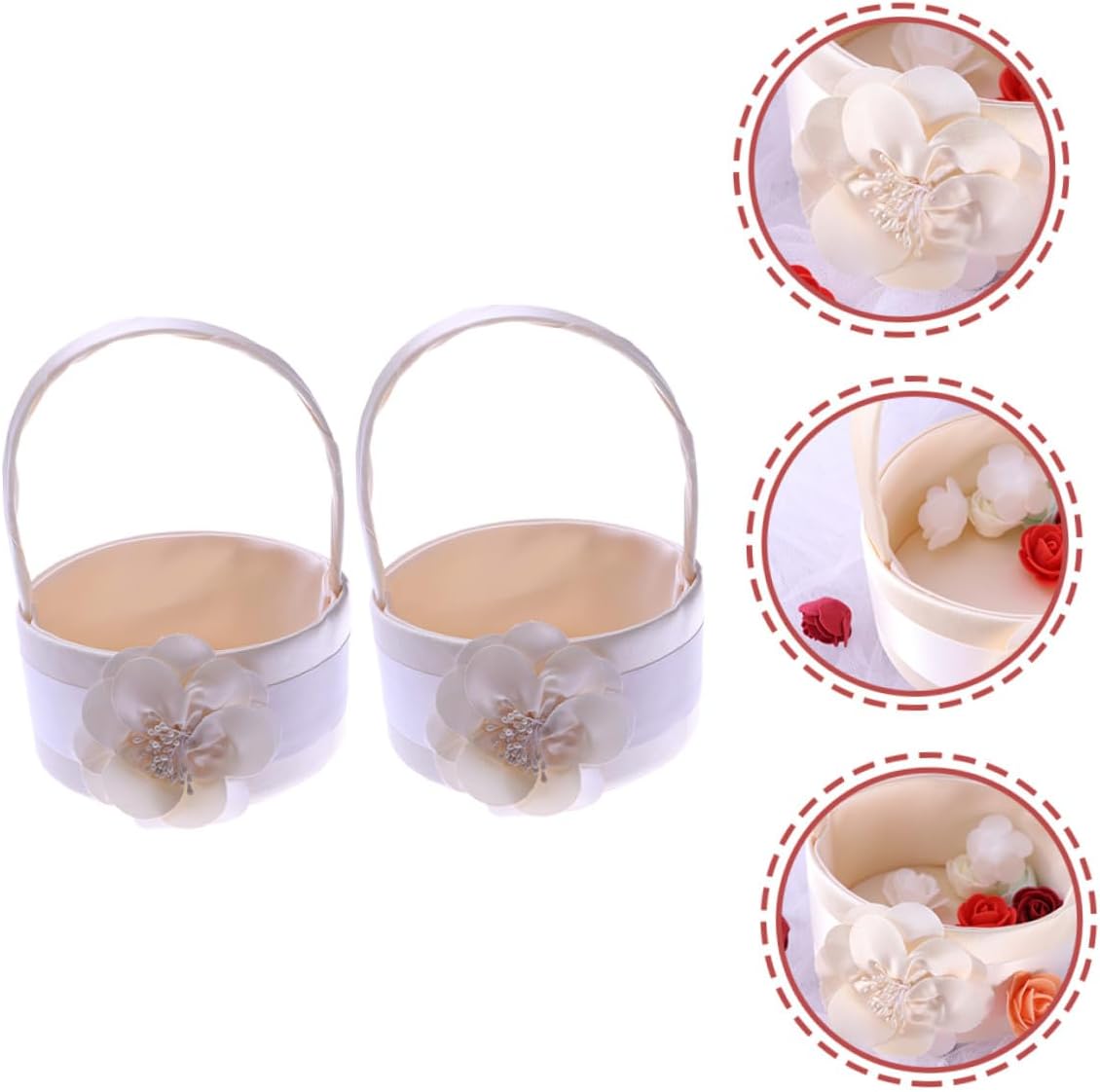 BESPORTBLE Set of 2pcs Elegant Light Gold Satin Wedding Flower Girl Basket with Floral Decoration Handheld Basket for Wedding Ceremony and Party Supplies
