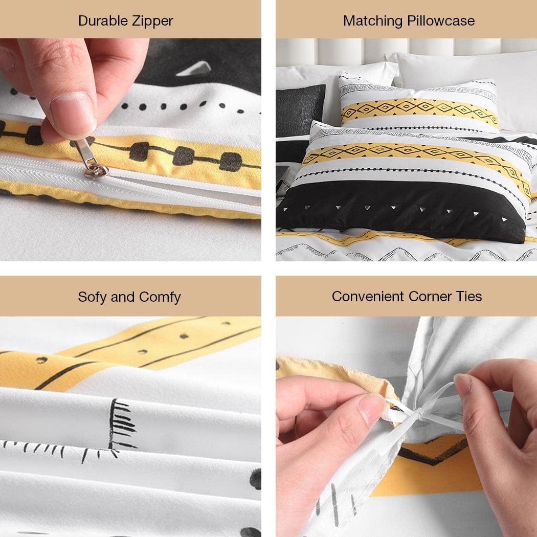 Tokokimo Duvet Cover Set Queen Size, 3 Pc Yellow Soft Boho Aztec Bohemian Bedding Duvet Cover Sets with Zipper Closure Corner Ties