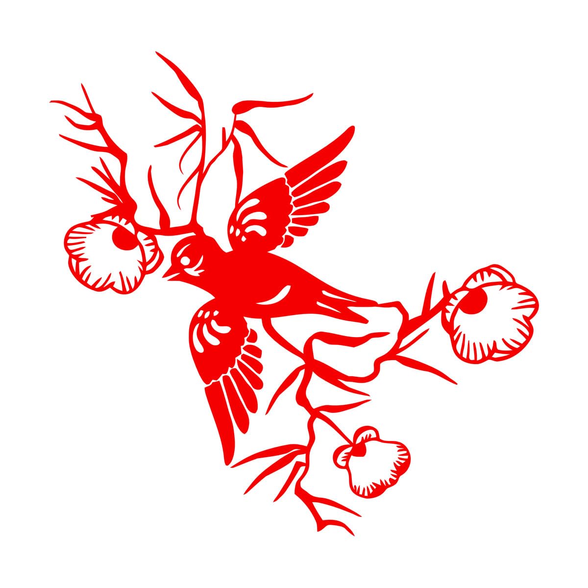 Vinyl Art Sticker Bird Swallow Flowers Animals Branch Beautiful 81x82.8cm It Won't Fall Off Extra Large red