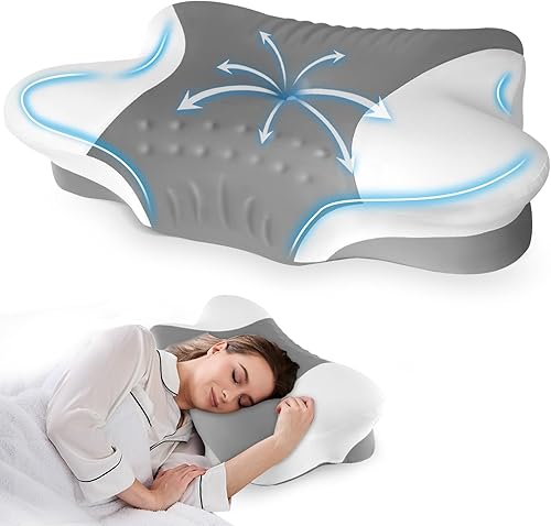 Almohada cervical para el cuello para personas que duermen de lado, almohadas de espuma viscoelástica de contorno refrescante, ergonómicas,