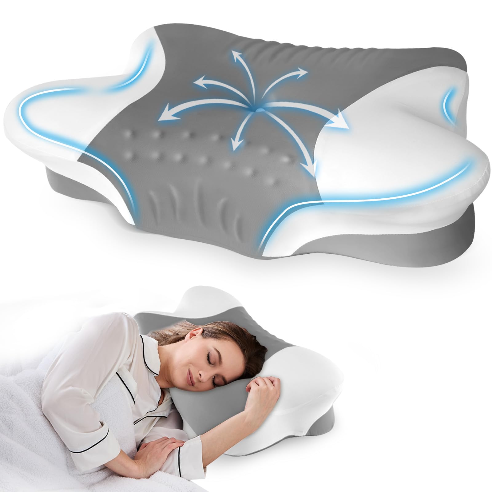 VJASD Orthopädisches Nackenstützkissen aus Memory Foam – Ergonomisches Kopfkissen gegen