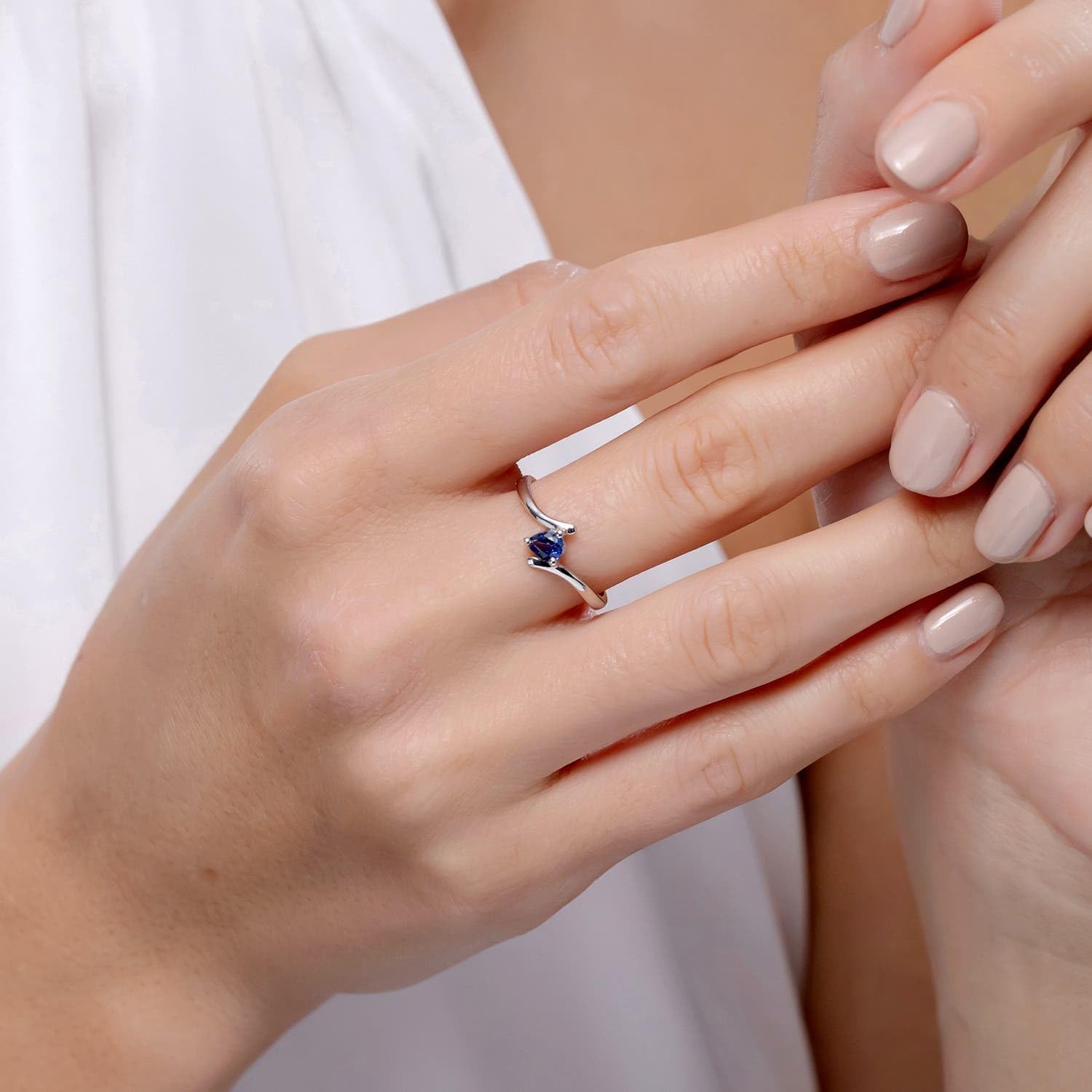 Angara Natural Blue Sapphire Solitaire Ring for Women | Bypass Pear-Shaped Blue Sapphire Ring in 14K Solid Gold/Platinum | September Birthday, Anniversary, Gemstone Jewellery Gift - Image 3