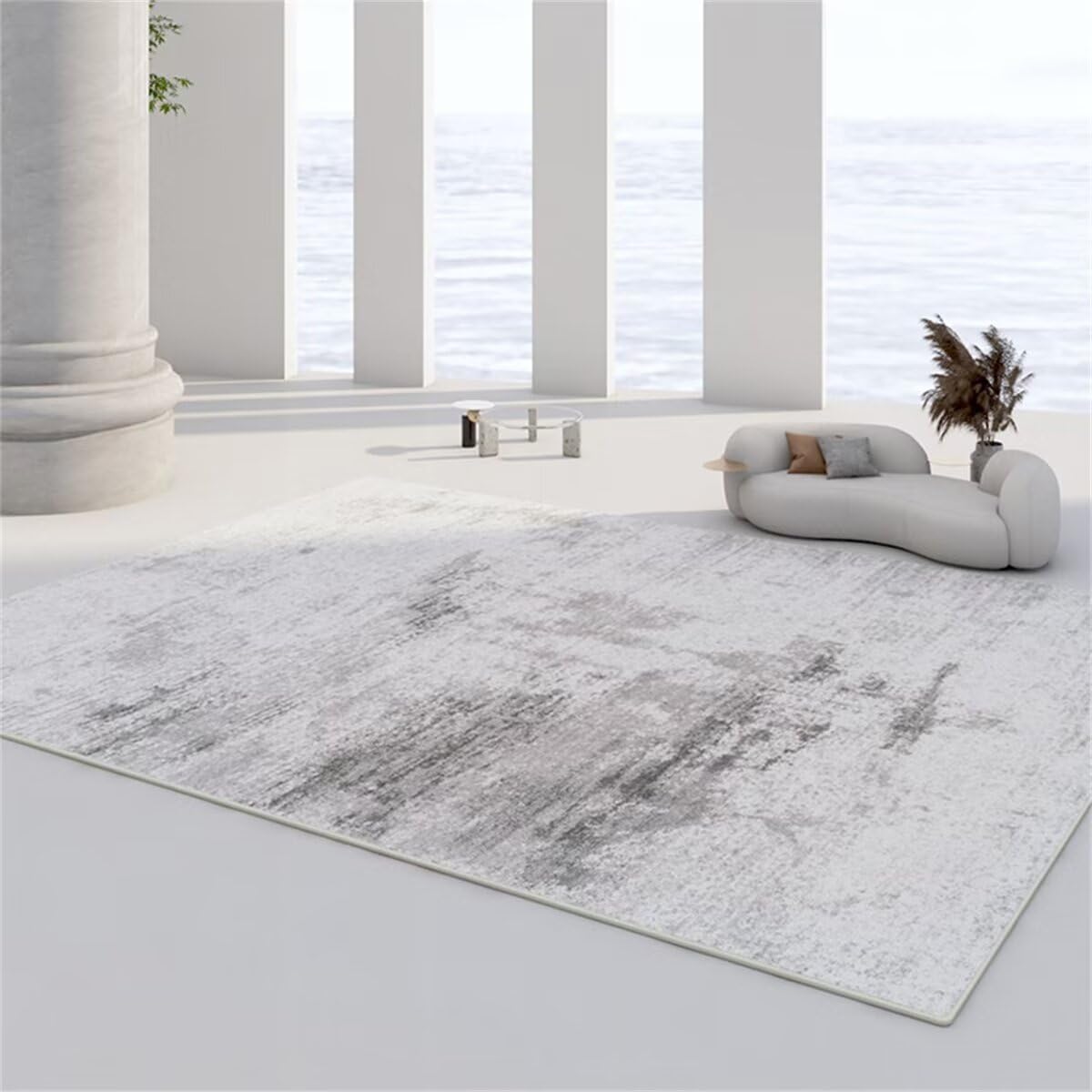 Teppich Nach Mass Großer Teppich Grauer einfacher Wohnzimmerteppich Sofazubehör pflegeleicht waschbar Gamer Teppich 140X200CM