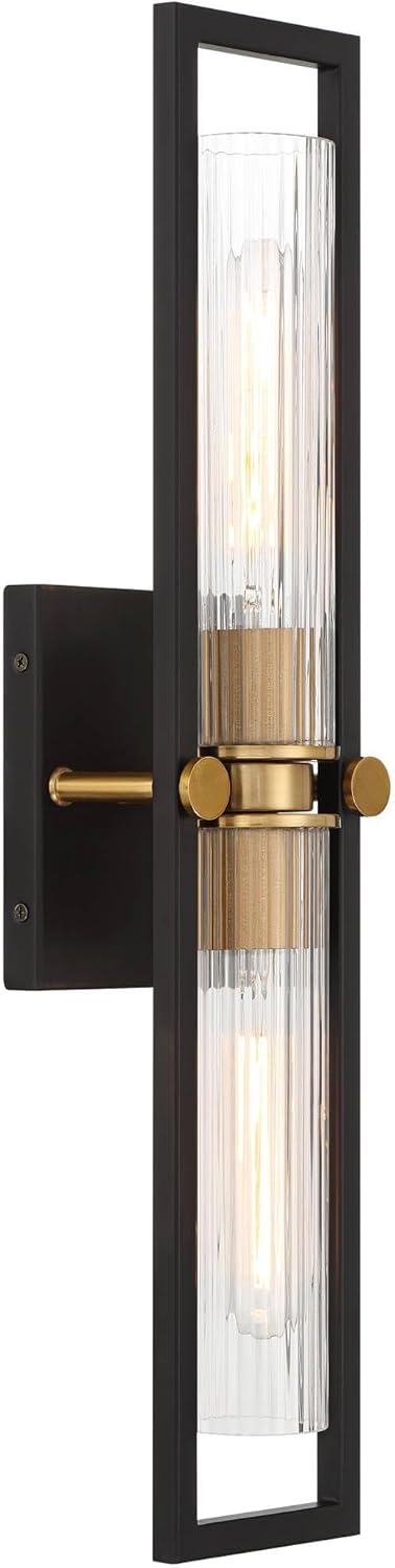 Black and Brass 34" Glass Shade Wall Sconce
