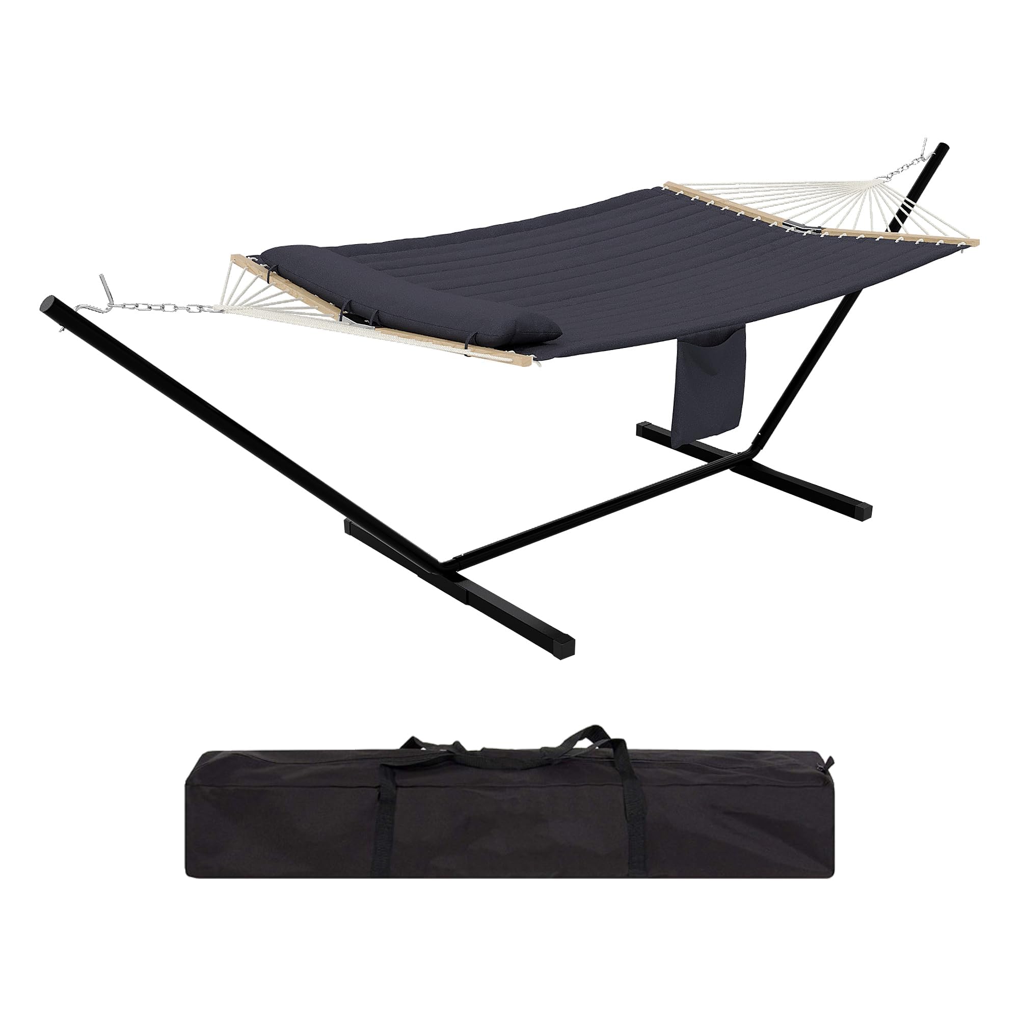 12FT Double Hammock with Heavy-Duty Stand for 2 Persons – Weather-Resistant Quilted Polyester, 450lbs Capacity, Portable with Carrying Bag – Perfect for Patio, Garden, Backyard, Camping, or Beach