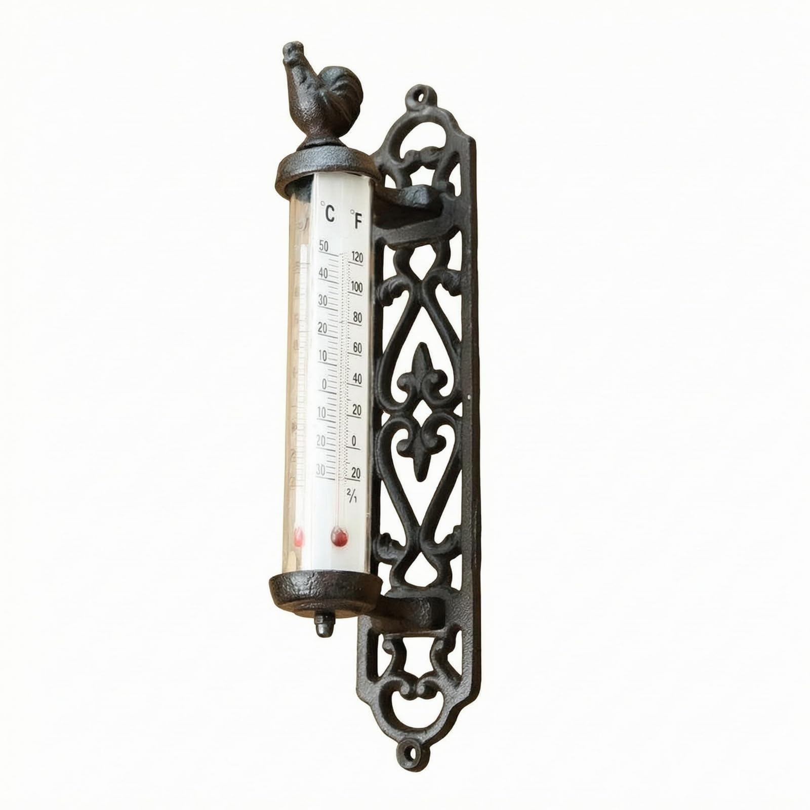 Ornate Cast Iron Wall Thermometer Openwork Vintage Wall Thermometer, Rooster-image-38