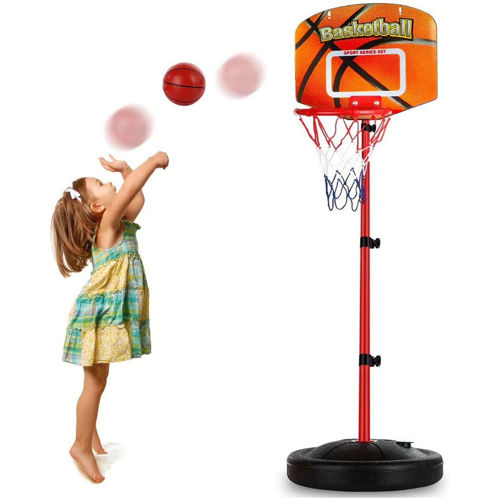 Arabest Toddler Basketball Hoop Stand, Adjustable Height 76-156cm, Mini Indoor Basketball Goal Toy with Ball Pump, Mini Hoop for Kids Boys Girls 2 3 4 5 Years Old Outdoor Outside Toys, Backyard Games