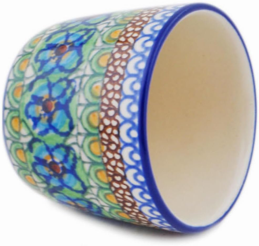 Polmedia Polish Pottery Tumbler UNIKAT - Mardi Gras Pattern Handmade in Boleslawiec Poland by Ceramika Artystyczna + Certificate of Authenticity