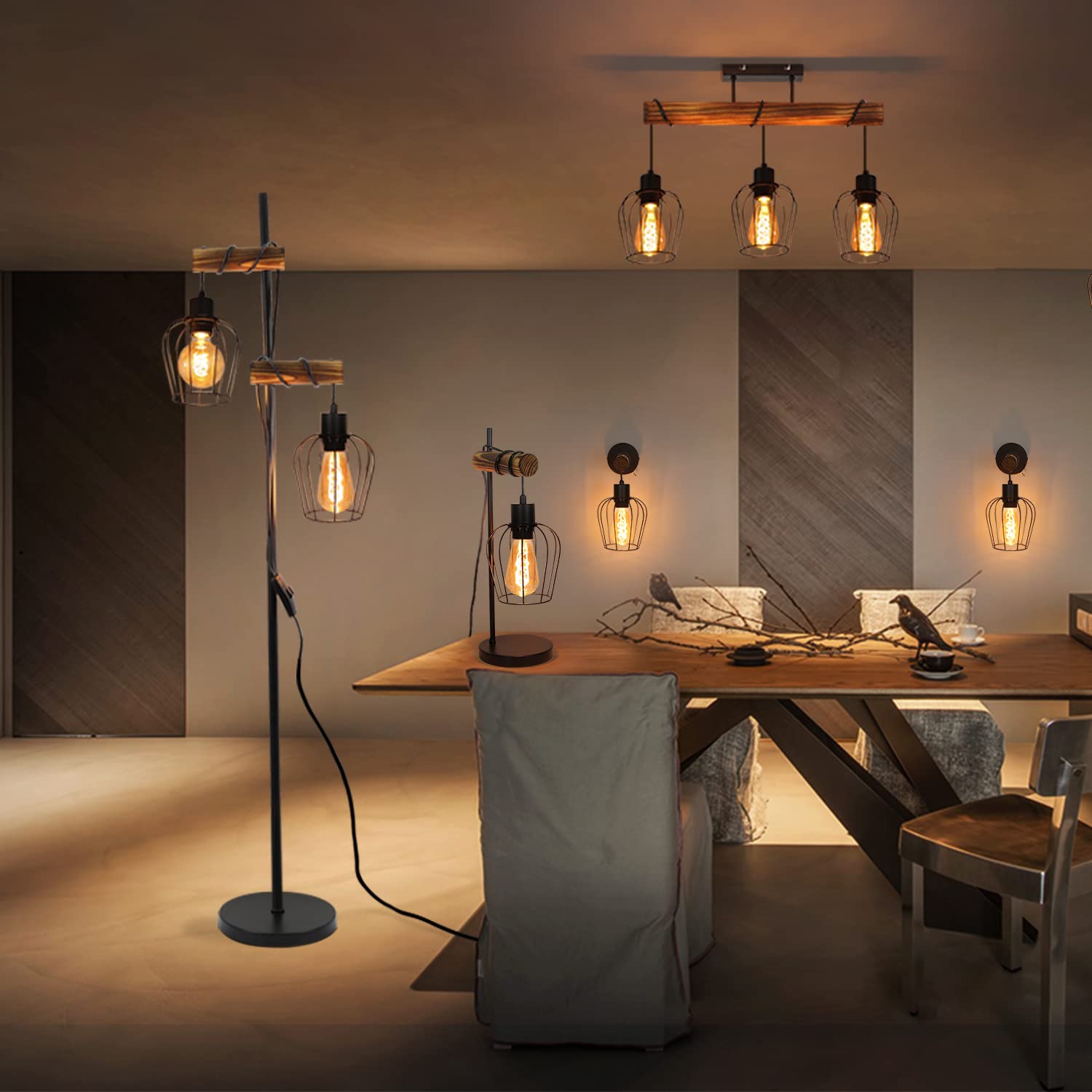 ZMH Tischlampe Vintage Tischleuchte Wohnzimmer Holz: E27 Nachttischlampe Schlafzimmer im Industrial Design aus Metall Schwarz Bettlampe mit 180cm Kabel Dekorativ für Cafe Hotel - ohne Leuchtmittel