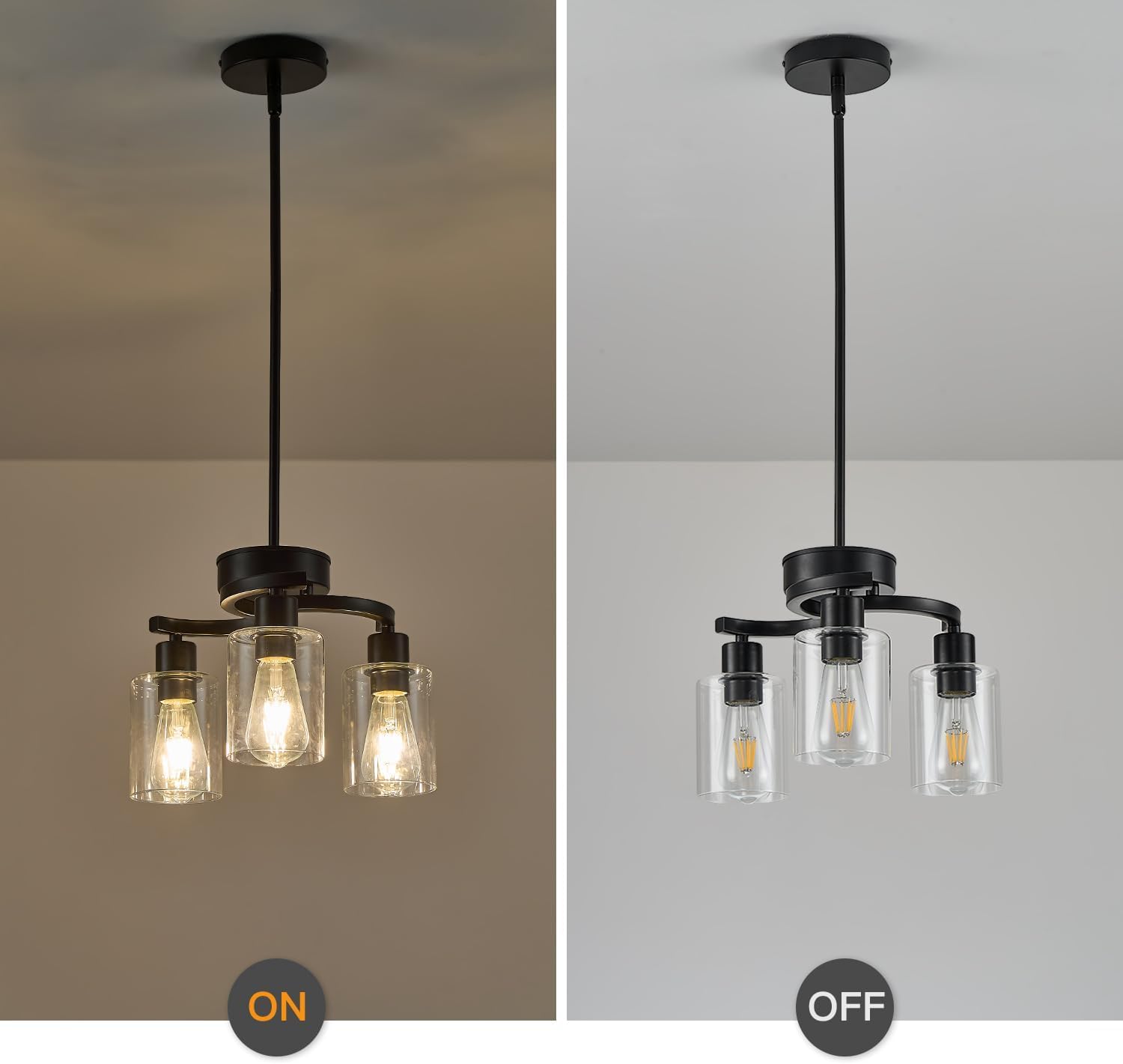 3 Lights Farmhouse Black Chandeliers Adjustable Height Hanging Modern Industrial Ceiling Pendant Lights for Kitchen Island Living Room Foyer Entry Bedroom Staircase