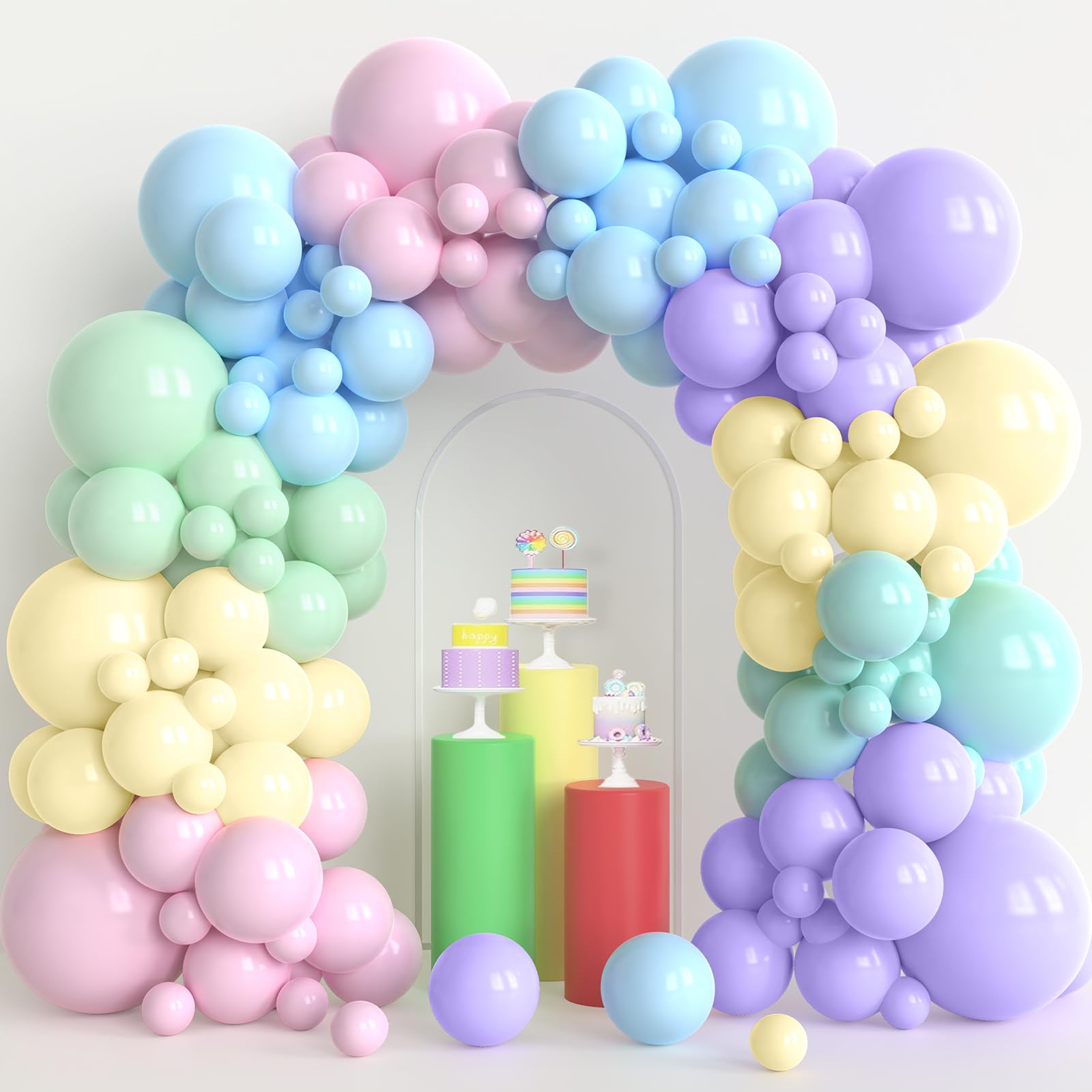 Pastel Balloon Garland Arch Kit, 120pcs Macaron Color Rainbow Party Balloons for Baby Shower Birthday Party Decorations