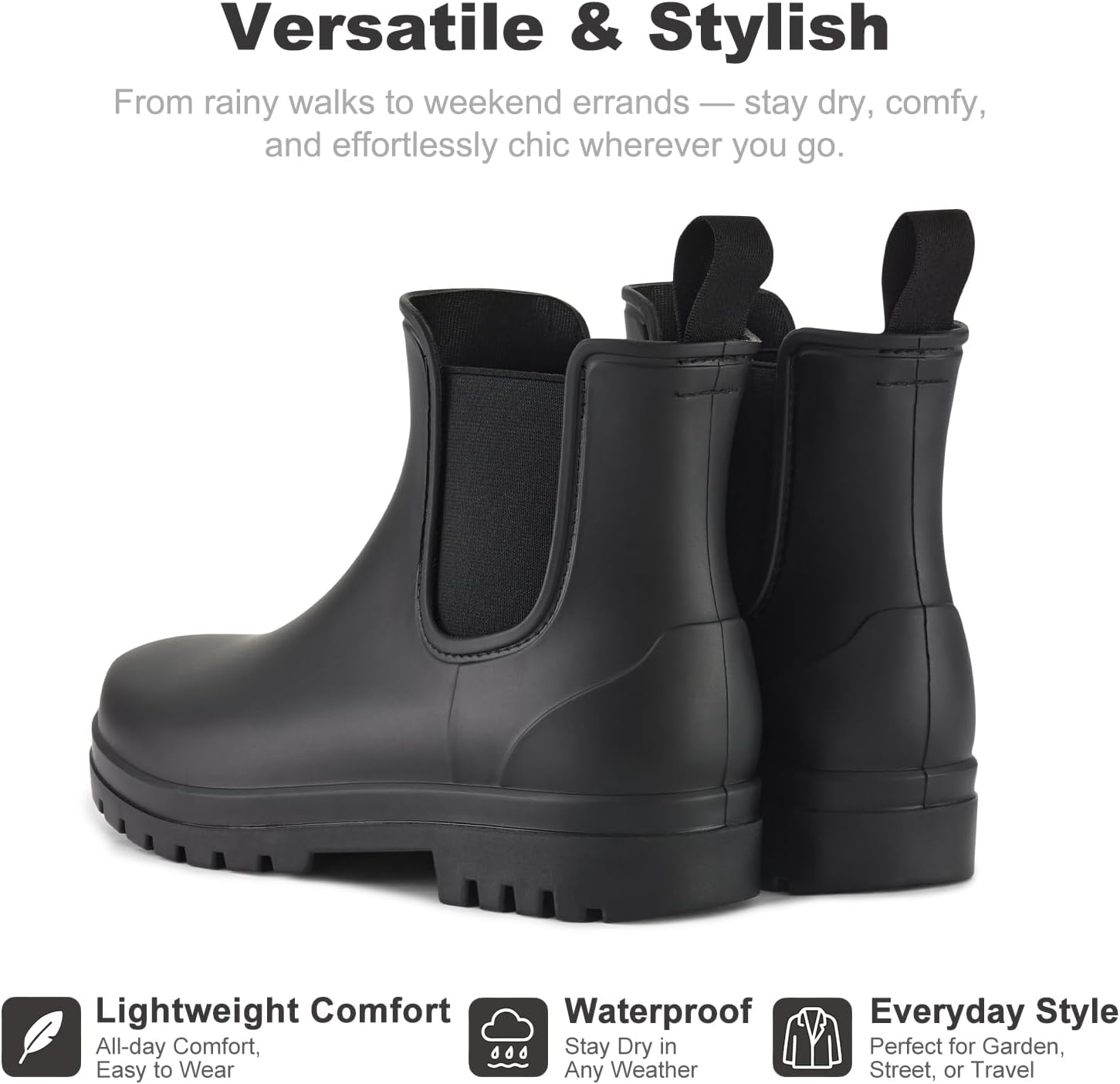 planone Minimalist Everyday Comfort Short Rain Boots for Women Arch Support Chelsea Boots Classic Waterproof Ankle Non-Slip Rubber Shoes with Removable Cushioned Insole - Image 7