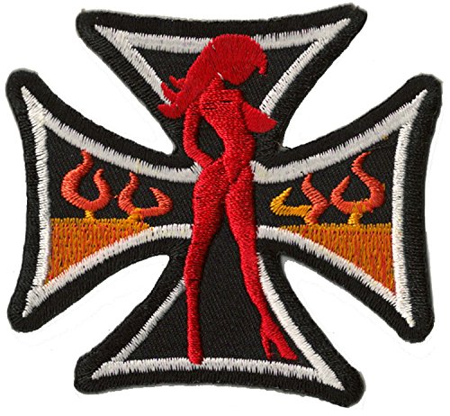 NagaPatches Patch patche écusson croix de Malte thermocollant fille biker brodé