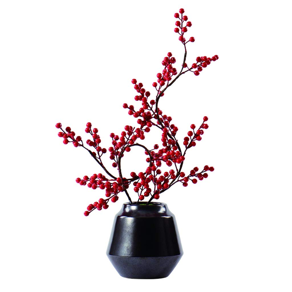 MYUYEE Artificial Flowers Silk Flower Berry Bonsai And Black Vase Are Used To Display Artificial Flower Bonsai In Living Room, Hotel And Office Flowers Arrangement Bouquet