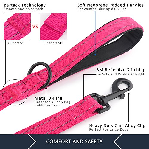 Pioneer Petcore™ Dog Leash 6Ft Long,Traffic Padded Two Handle,Heavy Duty,Reflective Double Handles Lead For Control Safety Training,Leashes For Large Dogs Or Medium Dogs,Dual Handles Leads(Pink) #TOP3