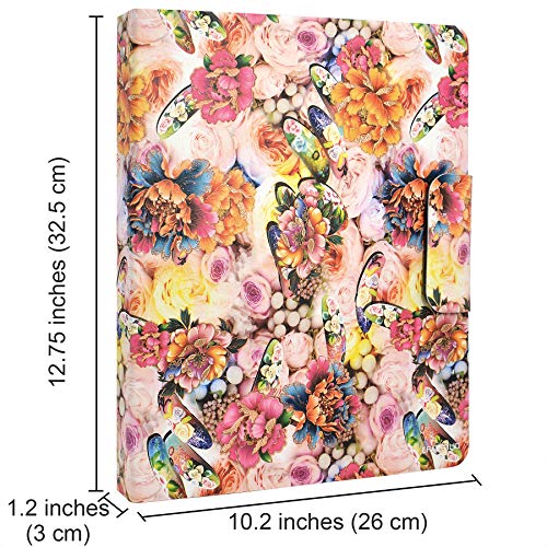 Padfolio Ring Binder with Color File Folders, Flower Painting PU Leather Organizer Portfolio with 3-Ring Binder and Clipboard (Pink)